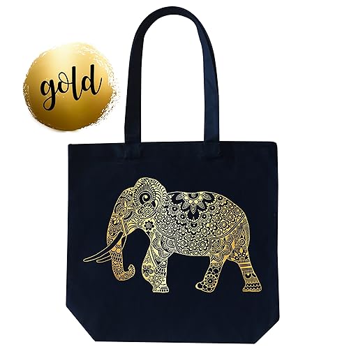 Elefante Dorado Bolso Tote Lona de Algodón Negro: Amazon.es: Handmade