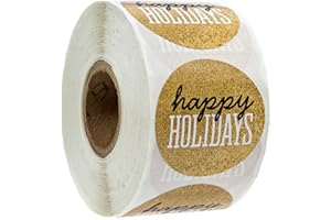 SBLABELS Black & Matte Gold Happy Holidays Christmas Stickers / 500 Christmas Envelope Seals / 1.5" Faux Glitter Holiday Labels