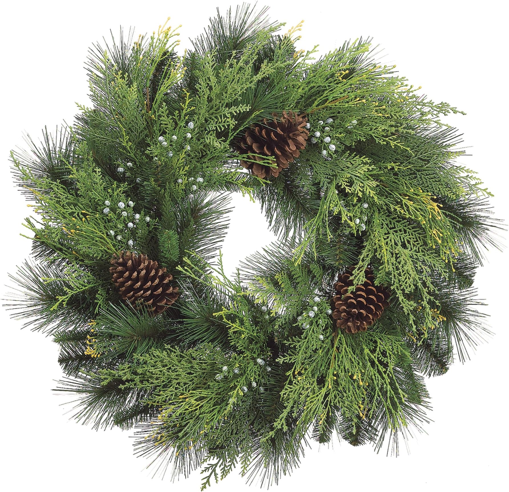 24 Inch Christmas Cedar Wreath with Pine Cones and Berries