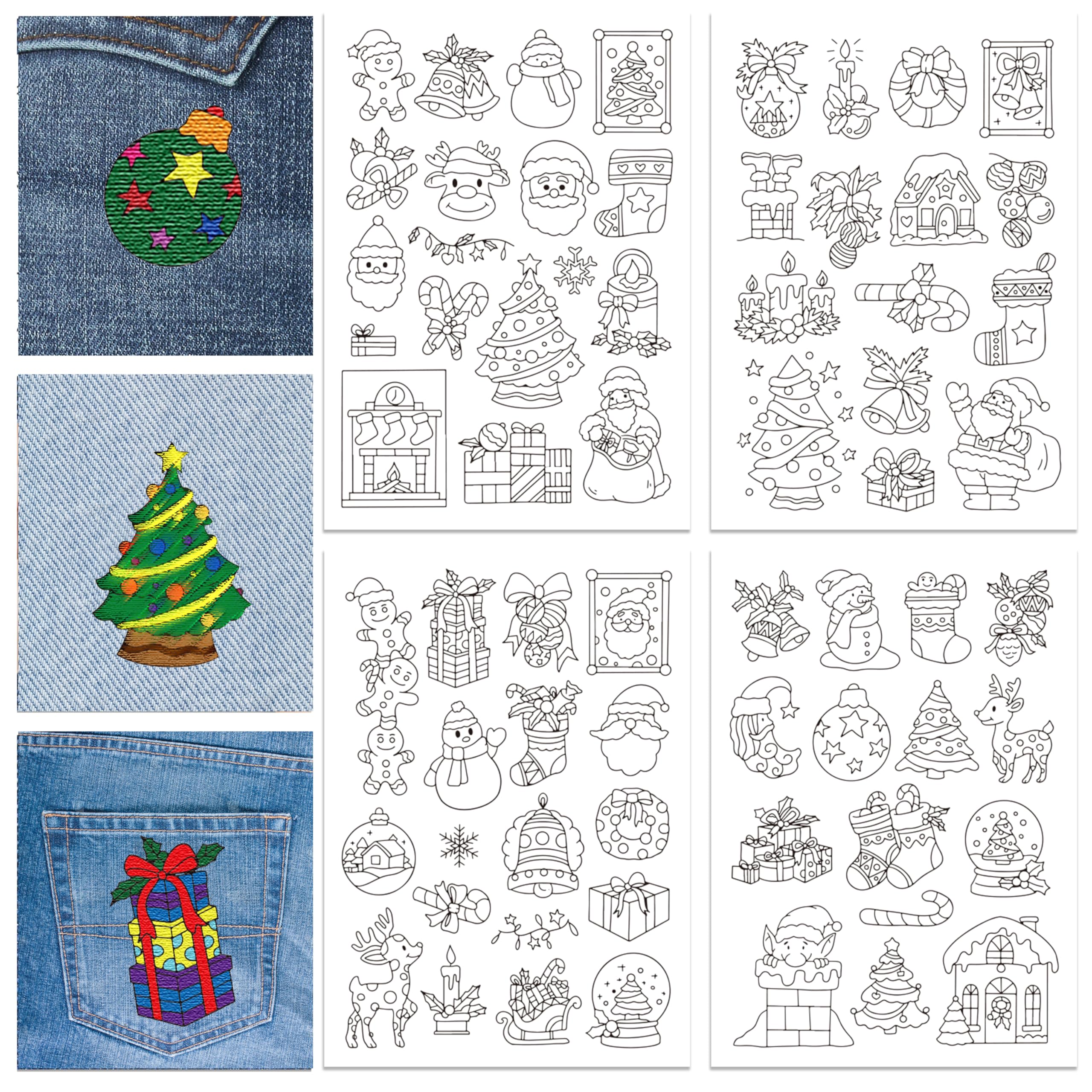 GLOBLELAND 4 Sheets Christmas Pattern Water Soluble Hand Sewing Stabilizers for Fabric Embroidery Stitch Practice Embroidery Stickers Wash Away Stabilizers for Embroidery Beginners Lovers