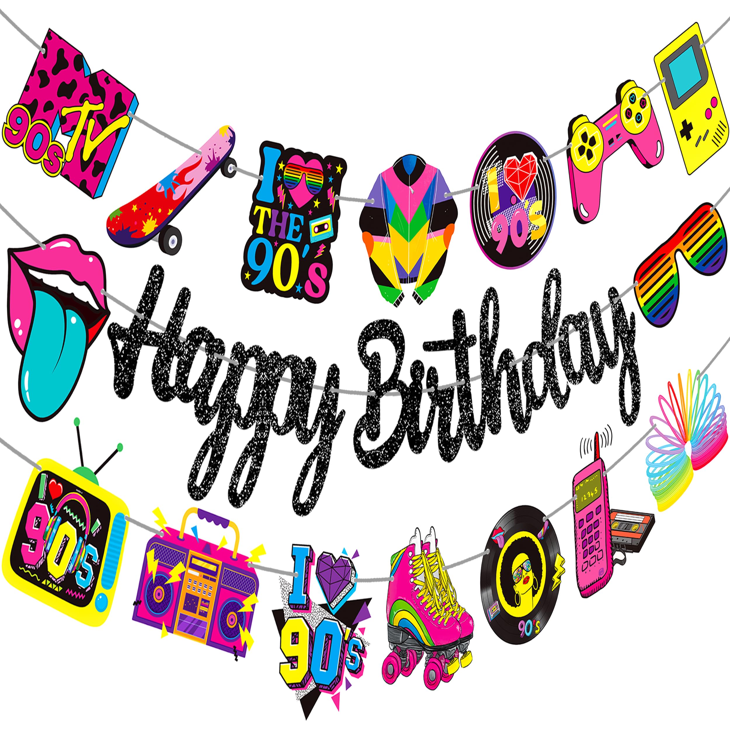 Photo 1 of 3Pcs 90s Birthday Party Banners 90's Retro Theme Birthday Banners Back to 90s Hip Hop Party Decorations for 1990s Vintage Bday Baby Shower Supplies