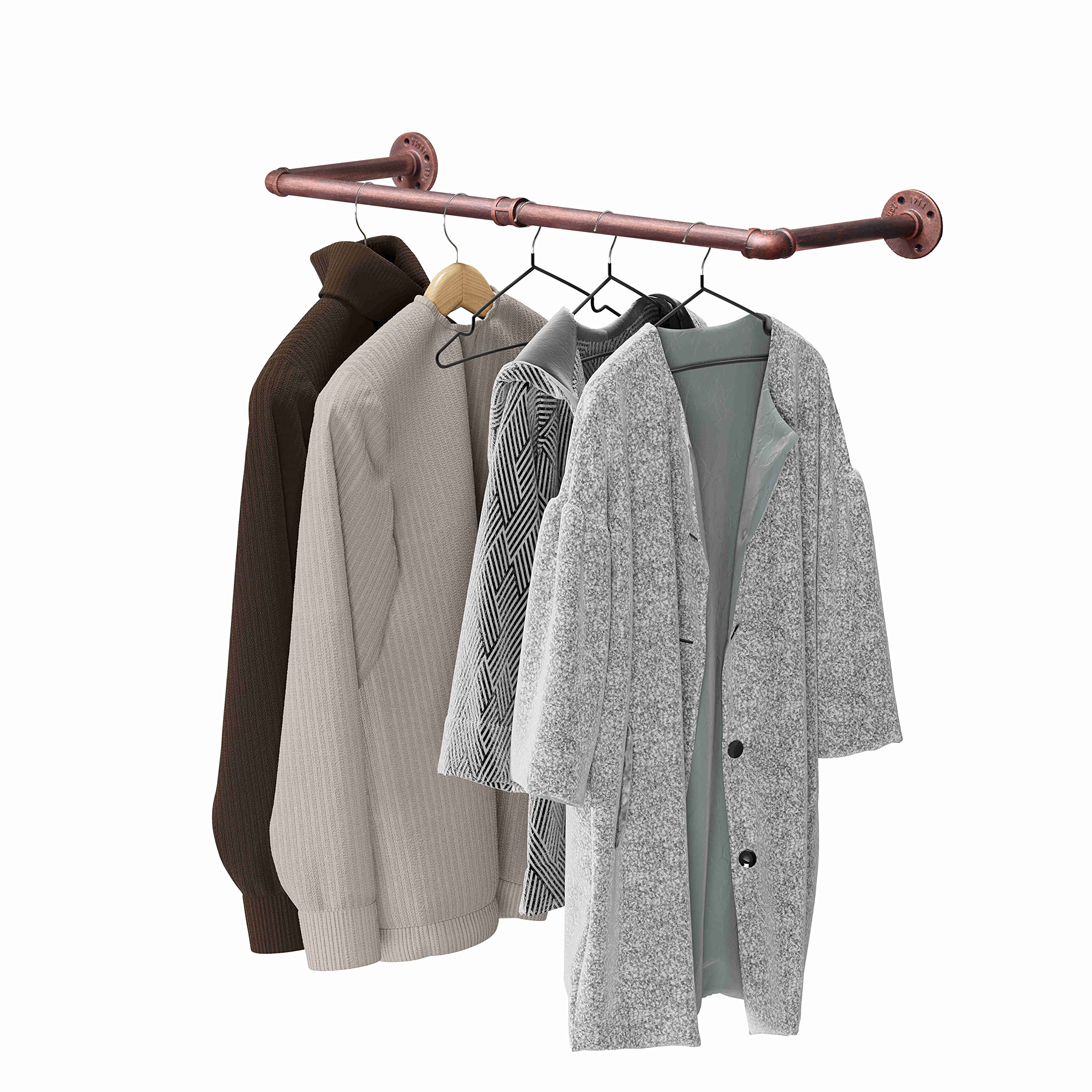 LINKPIPES Industrial Pipe Clothing Rack Wall Mounted Clothes Rack Heavy Duty Space-Saving Garment Bar Rack Detachable Multi-Purpose Hanging Rod,24 inch(Red Bronze)
