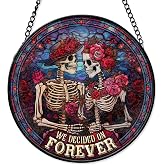 FIVITY FIVITY Stained Glass Window Hanging 7.8'' Skeleton Couple Suncatcher We Decided On Forever Stained Glass Ornament Suncatchers with Hanging Chain for Wife Husband Wedding for Hi