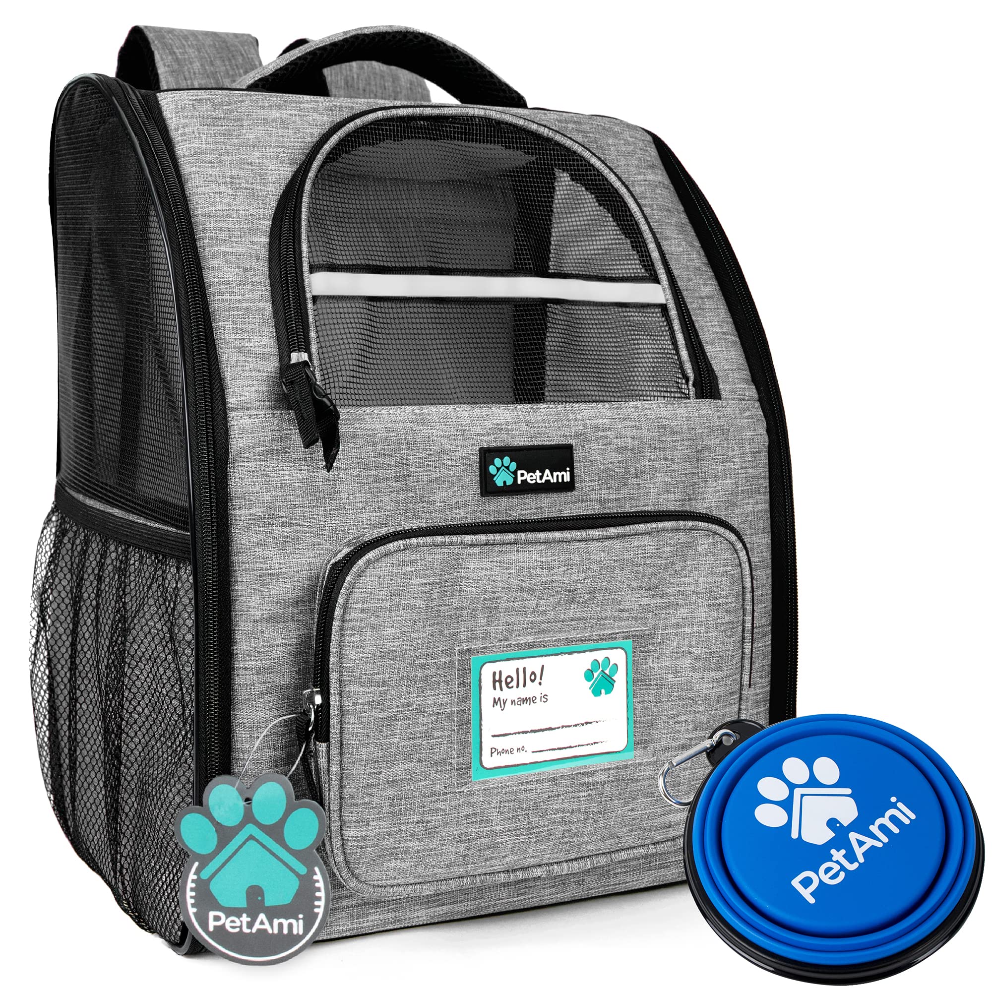 PetAmi Dog Backpack Carrier for Small Large Cat, Pet, Puppy, Ventilated Pet Hiking Backpack Travel Bag, Airline Approved Cat Backpack Carrier, Camping Biking Dog Bag Up to 18lbs Pet, Grey