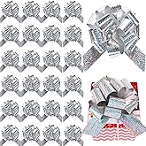 WILLBOND 24 Pieces 6 Inch Christmas Pull Bows Bulk for Wrapping Gift Large Bow with Ribbon Assorted Bows Pull String for Christmas Basket Party Present, Birthday, Wreath, Gift Basket (Silver)