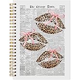 LADOCK Trendy Leopard Kiss Lips Notebook Journal, Funky Cheetah Print Newspaper Journal, Preppy Girly Office School Supplies, Coquette Aesthetic Spiral Notebook, 5.5x8.3