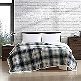 Eddie Bauer - Queen Size Blanket, Ultra-Soft Plush Bed Blanket with Faux Shearling Reverse, Throw Blanket for Couch & Bed (Vail Plaid Grey)