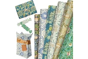 JeVenis 12 Sheets Floral William Morris Wrapping Paper Greenery Gift Wrap Paper Decorative Art Paper for DIY Crafts Birthday 