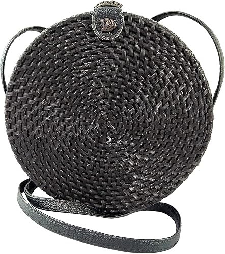 black round woven bag