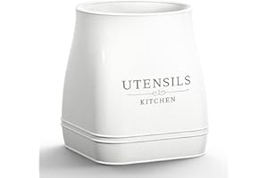 ADDFIT HOUSE Ceramic Utensil Holder for Countertop - Boho Utensil Holder Spacious Farmhouse Kitchen Organizer, White Ceramic Crock for Utensils, Modern Home Decor Gift, Farmhouse Kitchen Counter Décor
