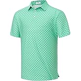 KYKU Mens Golf Polo Shirts Short Sleeve Print Casual Athletic Golf Shirts for Men, 4-Way Stretch, Side Split Hem