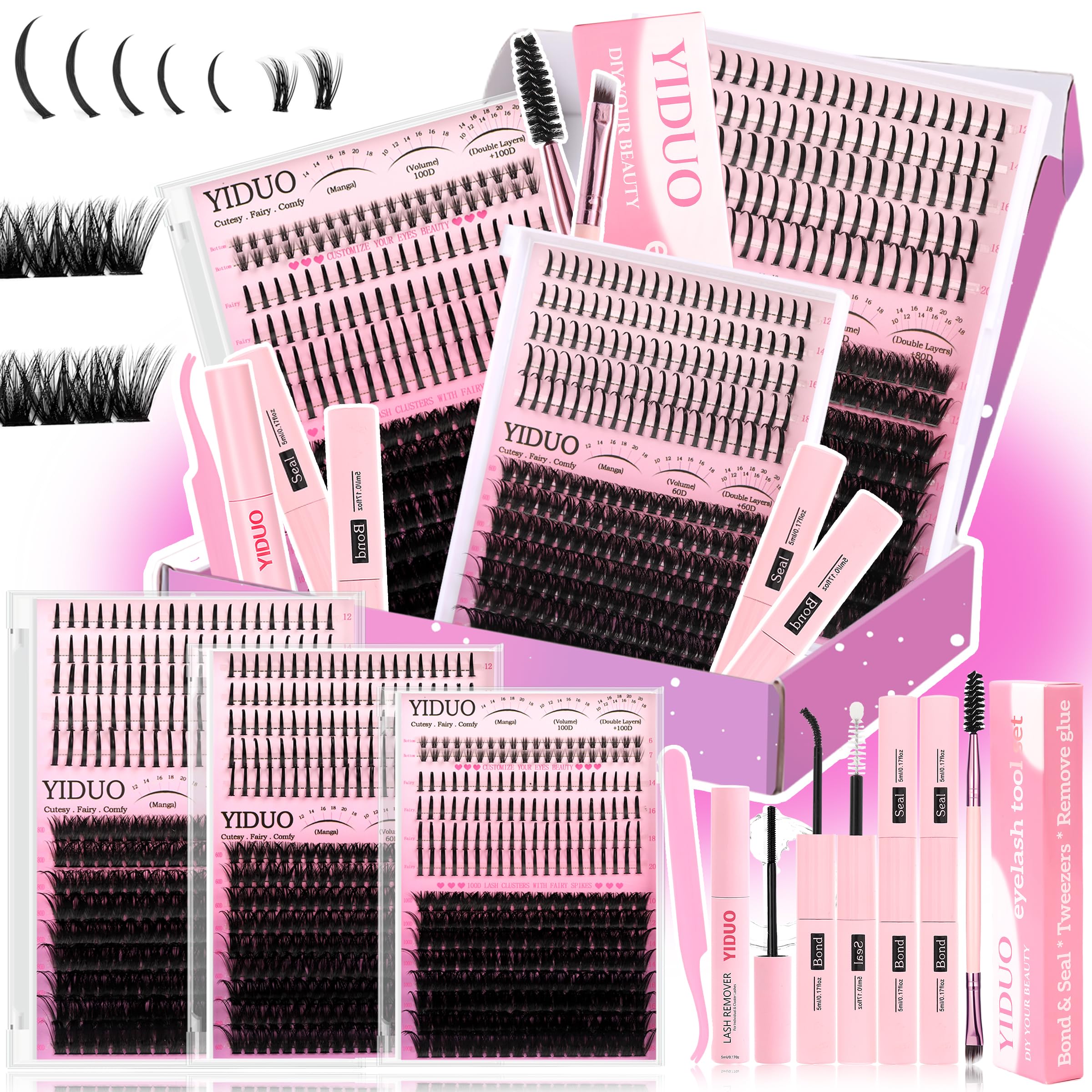 Photo 1 of YIDUO Lashes Clusters Kit with Spikes Bottom Extensions False Eyelashes 816Pcs Bulk Packs with 2X Bond&Seal Volume D Curl Wispy Individual Fake Eyelash Wholesale Large Pack for Beginners Gift Choice