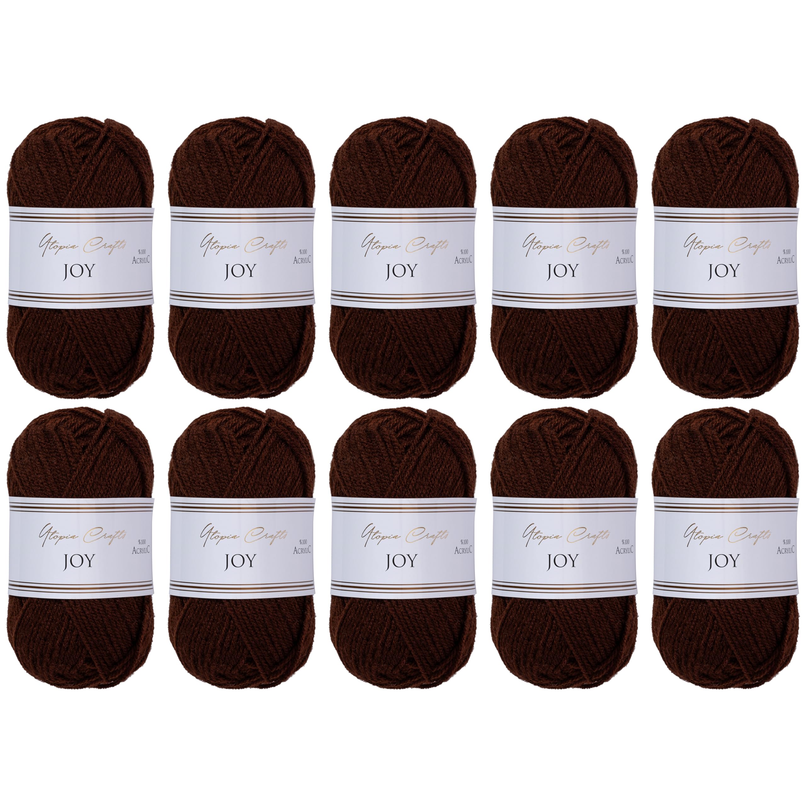 Utopia Crafts Joy Plain Knitting and Crochet Yarn, Soft, Easy Care, 100% Polyacrylic, 10 x 50 g Ball, 150 m (Coffee Bean)