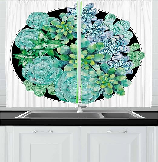 Amazon Com Ambesonne Succulent Kitchen Curtains Different
