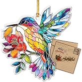 Hummingbird Ornament, Stained Glass Effect Christmas Tree Decor | Stained Glass Effect Hummingbird Suncatcher For The Tree, Bird Lover Keepsake Gift For Women