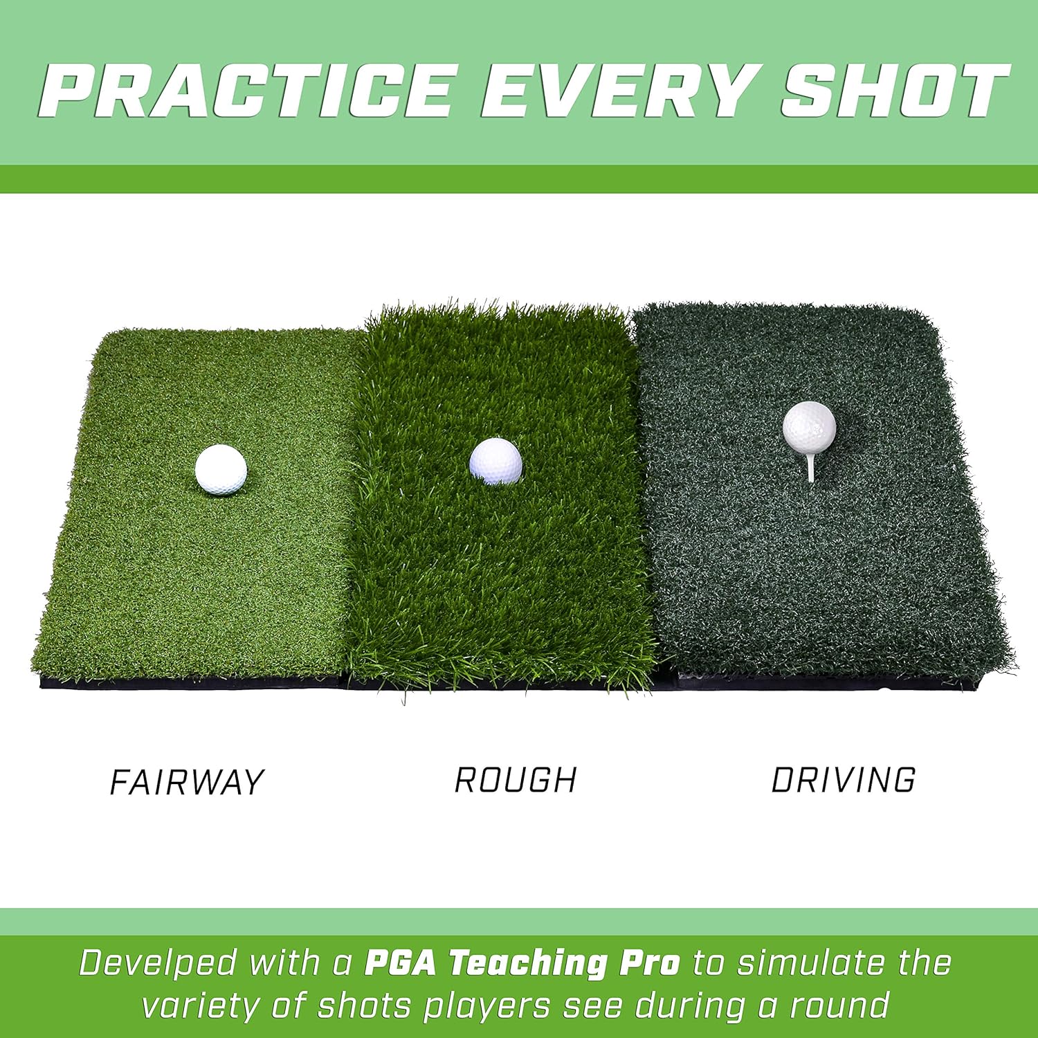 GoSports Tri-Turf XL Golf Practice Hitting Mat - Huge 24" x 24" Turf Mat for Indoor Outdoor Training, Green : Sports & Outdoors