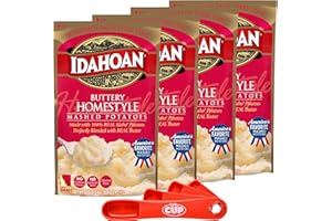Idahoan Foods Buttery Homestyle Mashed Potatoes, 4 oz Bag (Pack of 4) with By The Cup Swivel Spoon