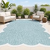JONATHAN Y Cottage Two-Tone Scalloped Indoor Outdoor Area Rug 5X8 Turquoise/Cream, Alice Classic for Backyard, Patio, Porch, 