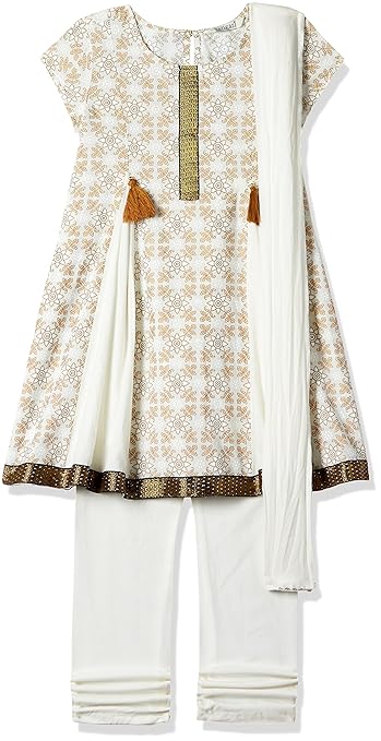 Girl's A-Line Regular Fit Cotton Salwar Suit Set(Colors & Print May Vary)