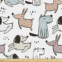 Lunarable Dogs Fabric by The Yard, Print with