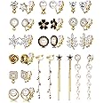SAILIMUE 13/15Pairs Gold Clip On Earrings for Women Cubic Zirconia Simulated Pearl Leaf Flower Drop Dangle Clip Earrings Hypoallergenic Non Piercing Fake Clip On Earrings Jewelry Set