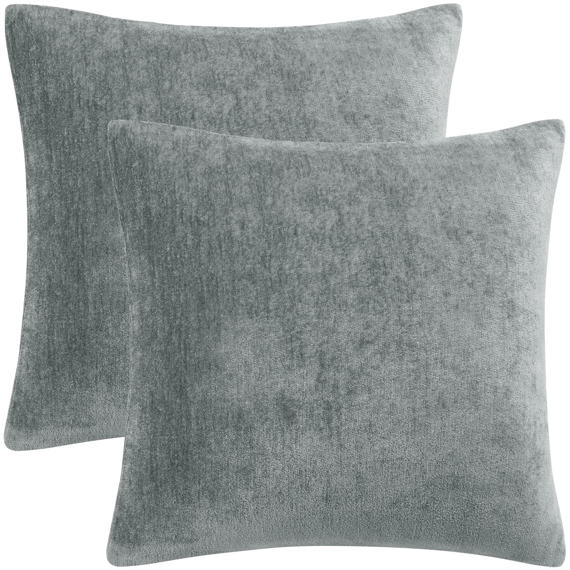 PiccoCasa Pack of 2 Decorative Cushion Covers for Sofa Bedroom, 20x20 Inches (50x50cm) Chenille Throw Pillow Covers Water Repellent - Light Grey Throw Cushion Covers with Invisible Zipper