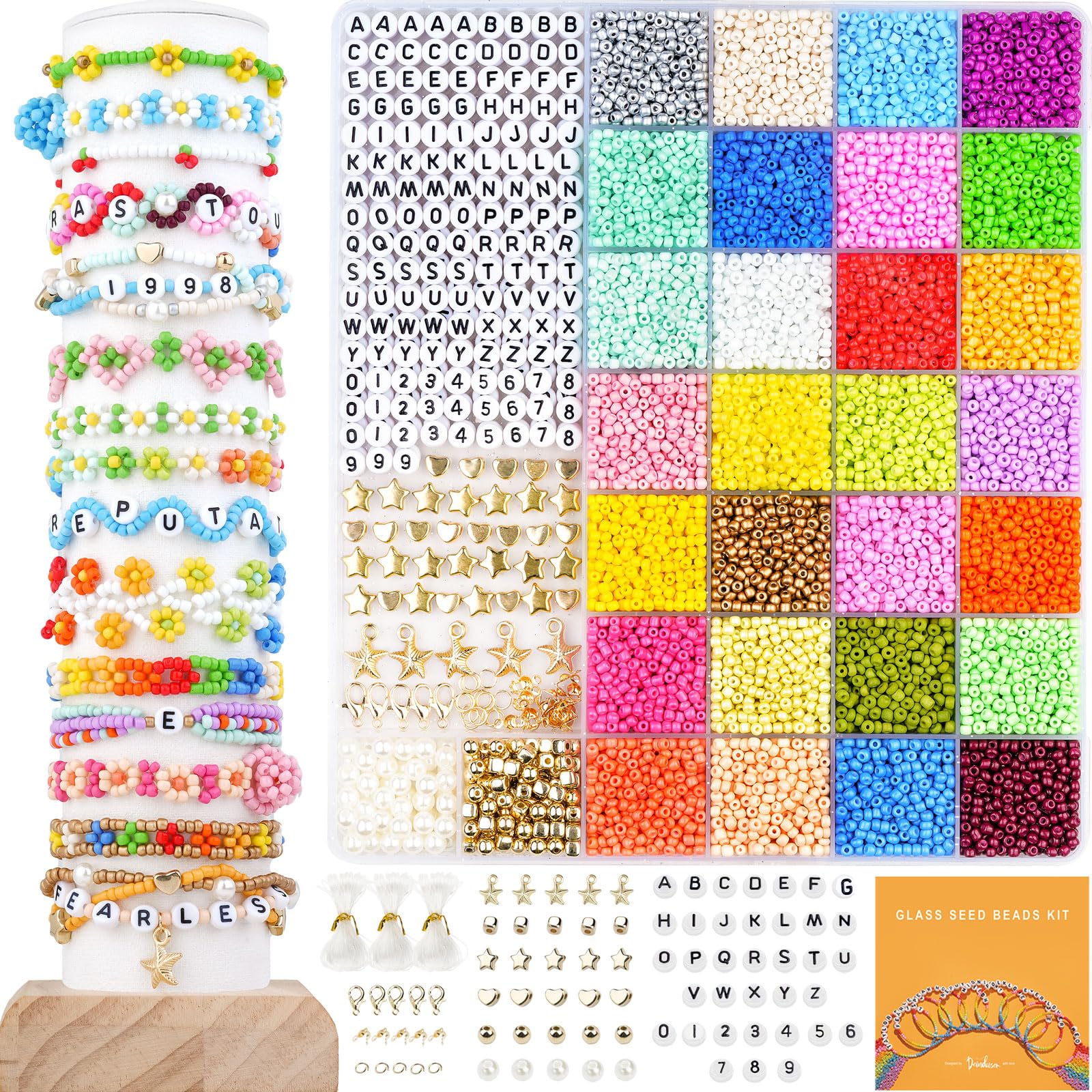 Photo 1 of Deinduser Glass Seed Beads Bracelet Making Kit, 3mm 10000 Pcs Tiny Beads for Jewelry Making - Friendship Bracelet Kit with Letter Beads,Pearl Beads, DIY Art Craft for Adults