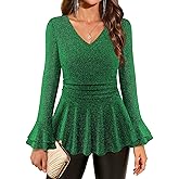Gaharu Womens Dressy Sparkly Tops Elegant Long Sleeve Sequin Blouse Cocktail Party Evening Tunic Shirt