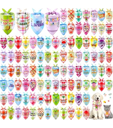 60 Pcs Spring Plaid Dog Bandanas Bulk - Adjustable Pet Scarves For Small To Large Dogs & Cats