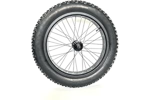 SZWEDI 20''x4.0 Fat Bike Rear Wheel Assembly with Tire and Hub and Spokes Black Alloy Aluminum Snow Bicycle Folding Fatbike Wheel Assembly 20 Bolt On