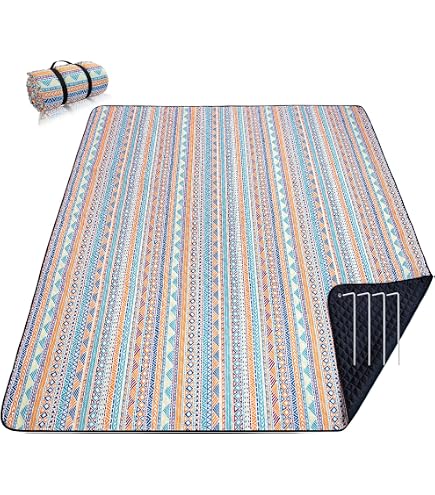 Large Waterproof Picnic Mat - 80x80 Inch, Thickened, Machine Washable, With Carrying Straps & Ground Pegs