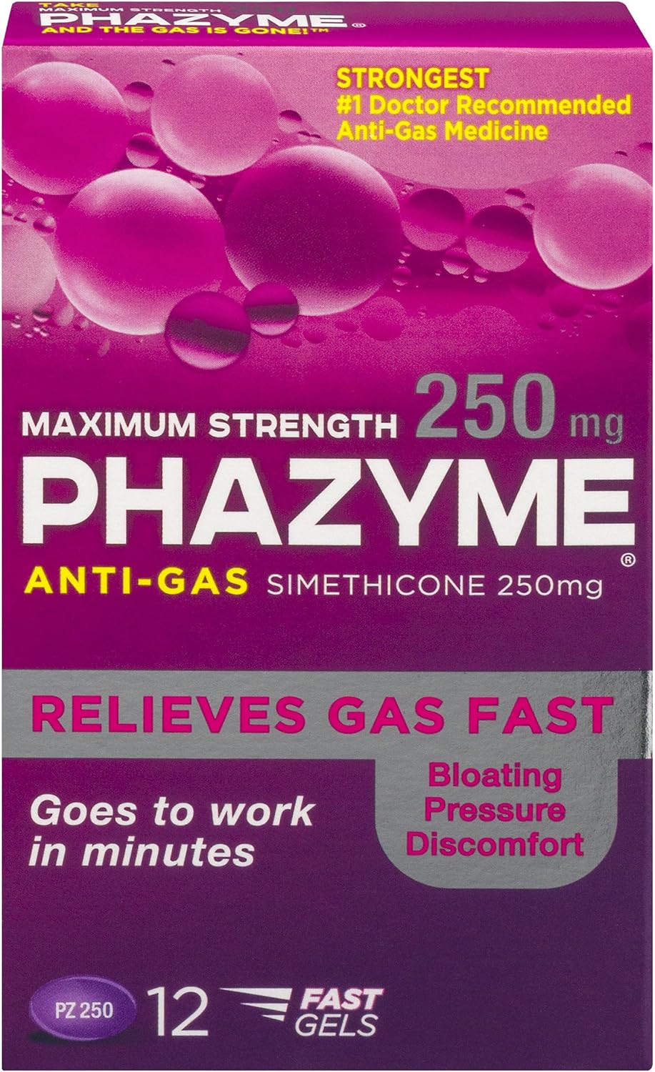 Phazyme Maximum Strength Gas and Bloating Relief | 250 mg Simethicone | 36 FAST GELS: Health & Personal Care