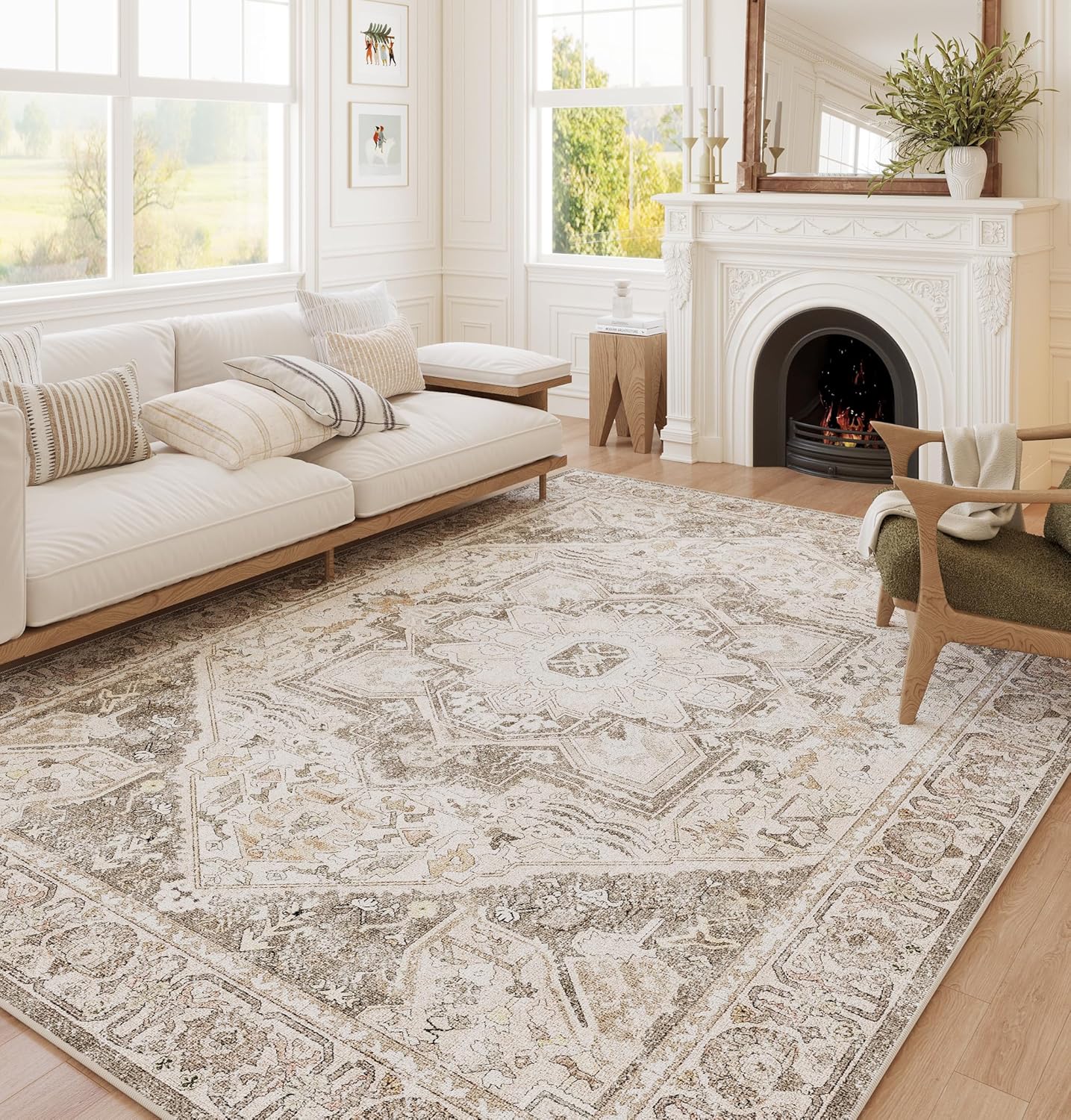 Rugs, Pads & Protectors - PureCozy Vintage Area Rug 5x7 Bedroom Rug Brown Indoor Washable Living Room Carpet Tribal Distressed Rug Retro Accent Throw Rug for Office Dining Room Faux Wool