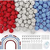 YONOVO 256Pcs 10mm Rhinestone Beads Kit for Baseball Necklaces, 3 Colors Round Disco Ball Beads Set with Cross Charms and Accessories for Bracelets Earrings Jewelry Making DIY Decoration