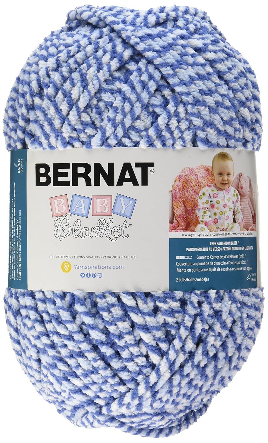 Bernat Big Ball Baby Blanket Twist Yarn, 10.5 Ounce, Blue, Single Ball