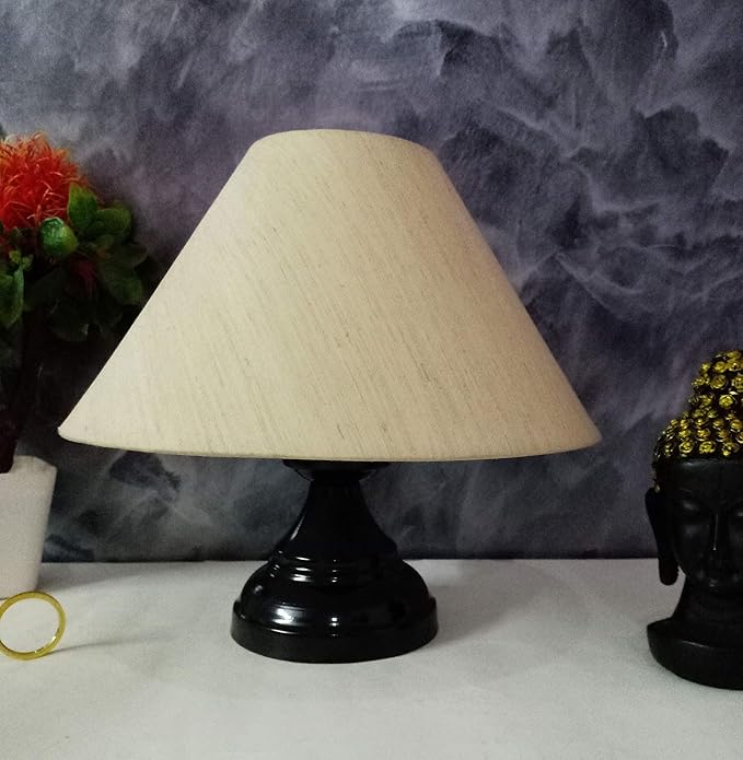 VRCT Khadi Conical Shade and Beautiful Black Base Table Lamp for Bedroom and Drawing Room, Table Lamp (Size: 24 x 26 x 16 cm)
