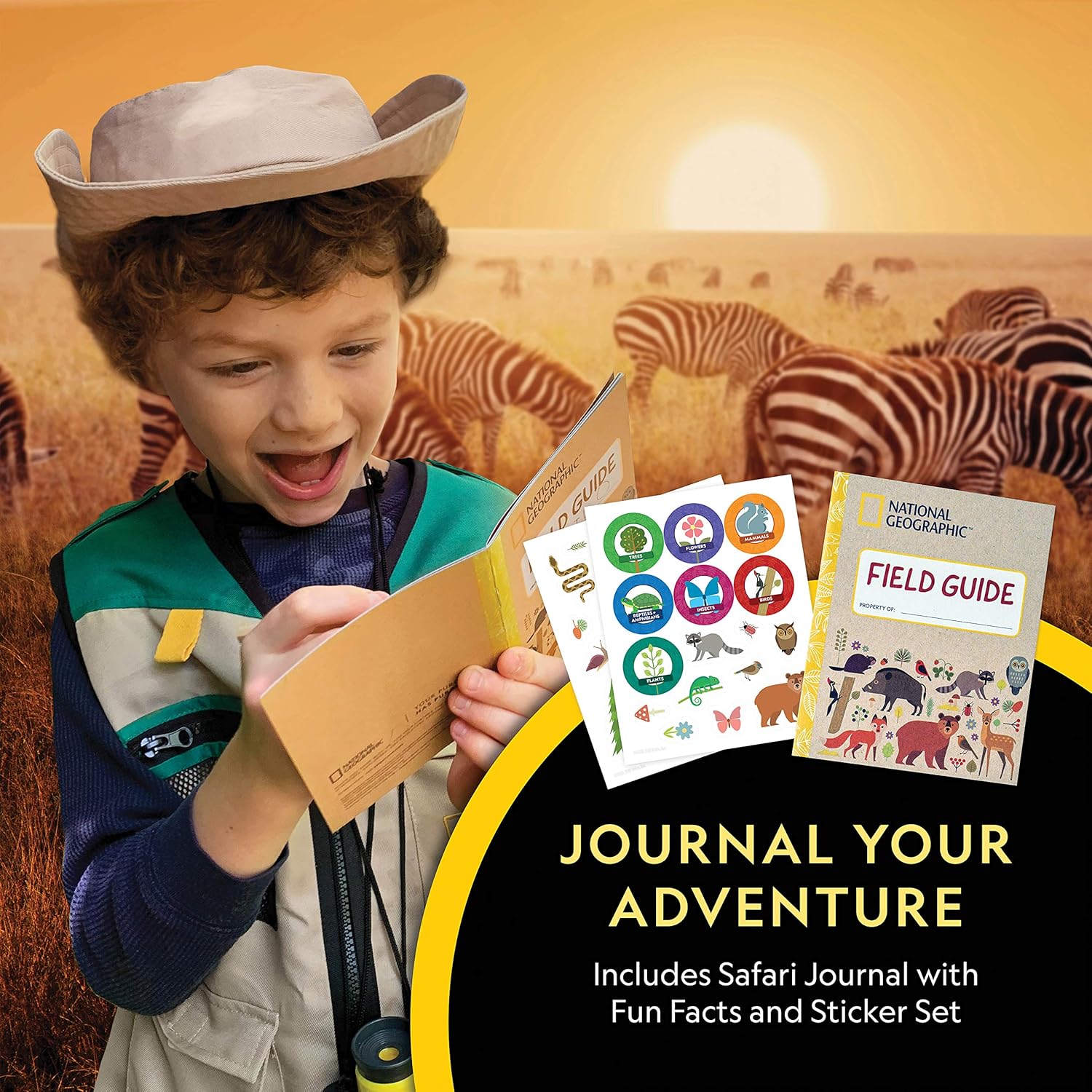 NATIONAL GEOGRAPHIC Backyard Safari Costume - Outdoor Explorer Set for Kids with Safari Vest, Hat, Kids Binoculars, Magnifying Glass for Kids, Journal & Stickers, Outdoor Toys for Boys and Girls: Toys & Games