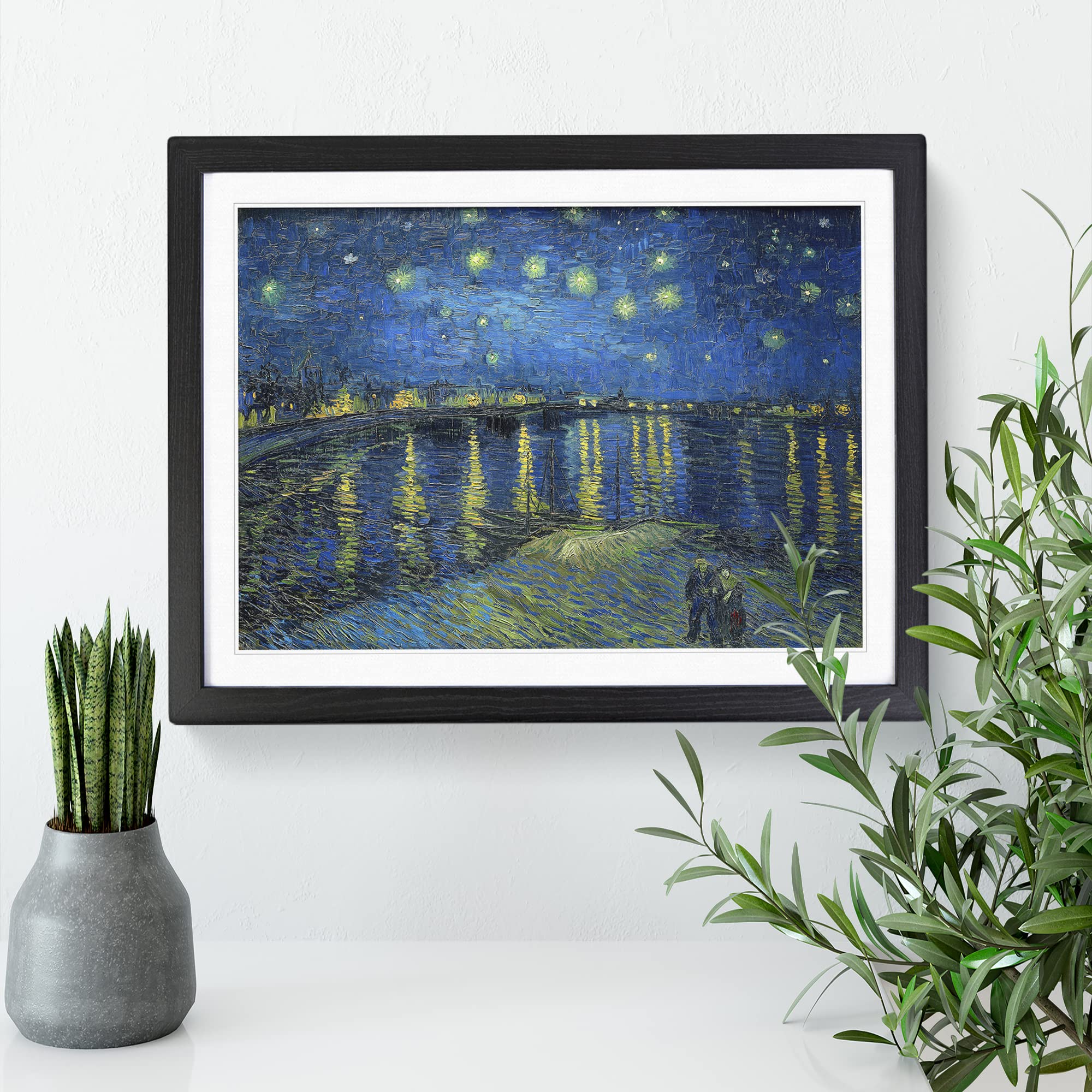 Vincent Van Gogh Starry Night over the Rhone Classic Painting Framed Wall Art Print, Ready to Hang Picture for Living Room Bedroom Home Office Décor, Black A3 (46 x 34 cm)