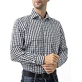 Double Pump Mens Button Down Long Sleeve Shirts Regular Fit Dress Shirts Business Casual Plaid Shirts