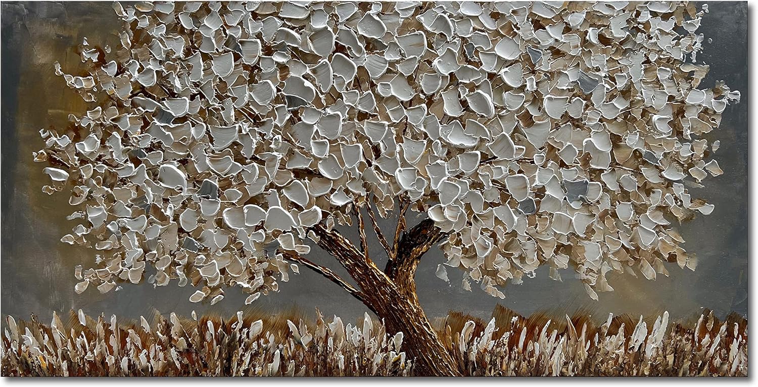 Paintings - Epicler 3D Abstract Tree Oil Painting Texture Abstract Art, Modern Family Wall Decoration Abstract Painting Ready to Hang 24x48 Inches