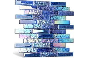 Blujellyfish Blue Glass Porcelain Tile Box of 5 Square Feet Iridescent Starry Sky Backsplash Tile for Swimming Pool Kitchen Bathroom TSTNB18 (5 Square Feet)