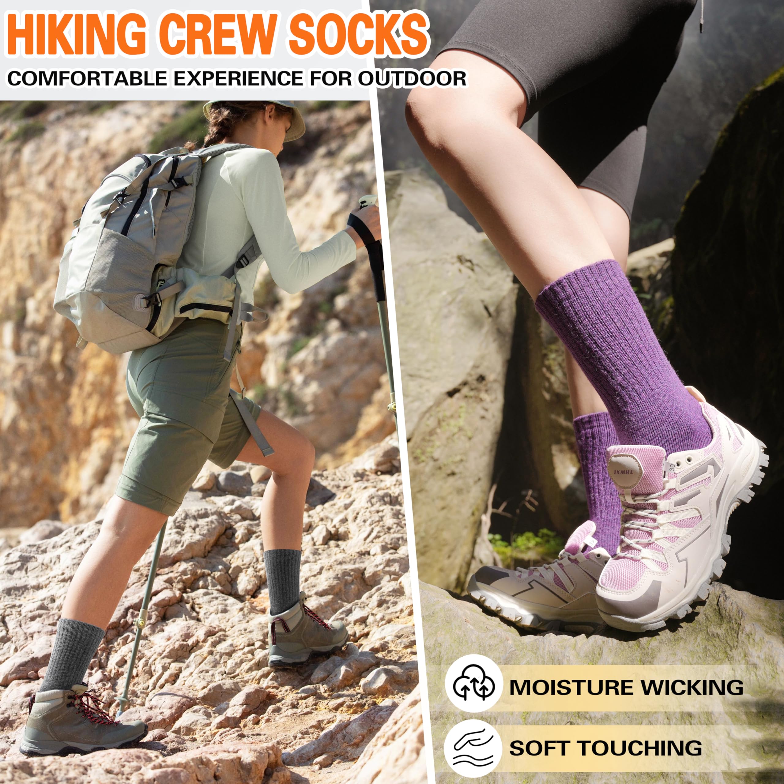 Sandsuced 5 Pack Merino Wool Boot Hiking Socks for Women Warm Winter Thick Thermal Cozy Work Soft Ladies Socks
