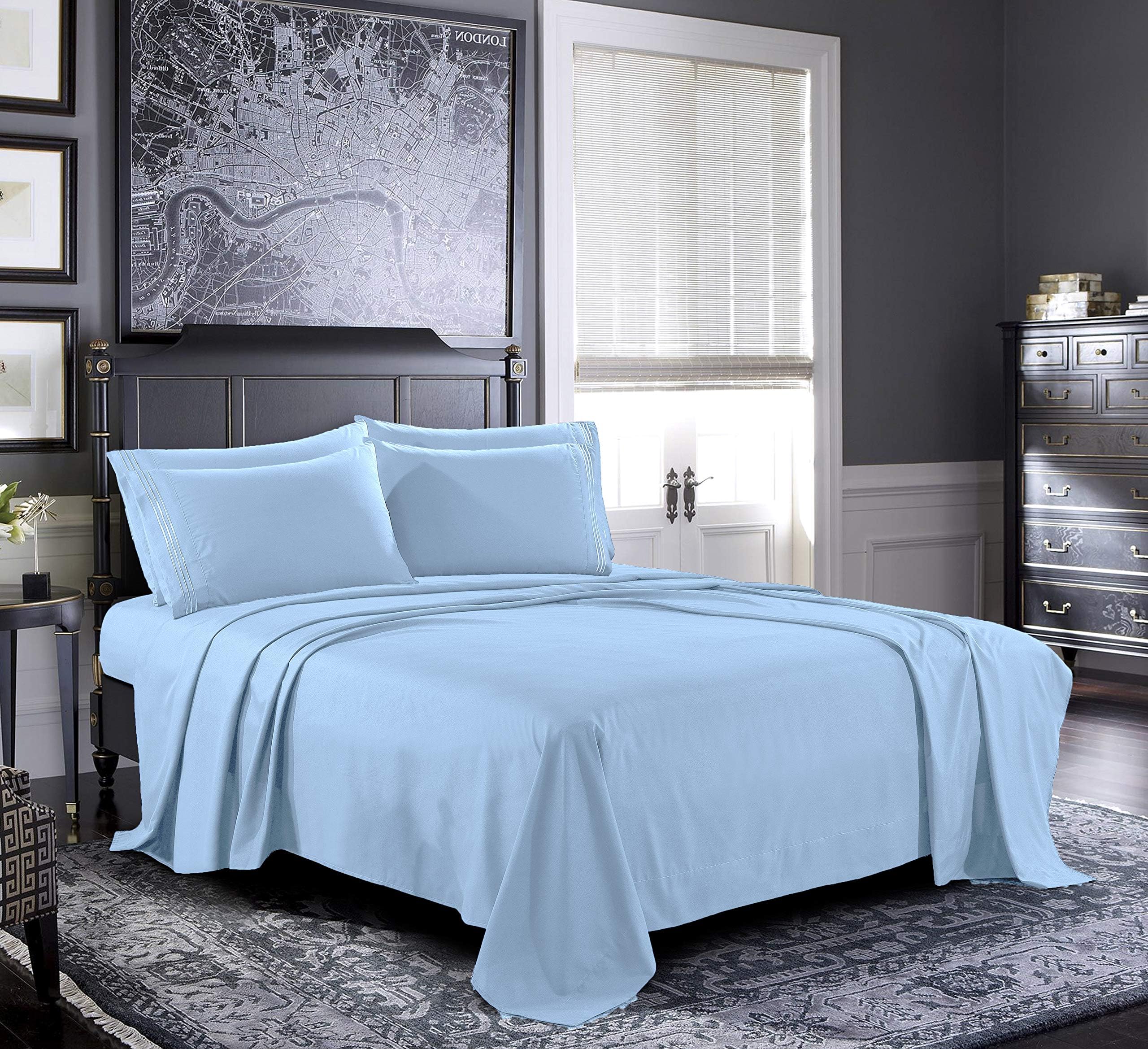 Pure BeddingBed Sheets - Full Sheet Set [6-Piece, Light Blue] - Hotel Luxury 1800 Brushed Microfiber - Soft and Breathable - Deep Pocket Fitted Sheet, Flat Sheet, Pillow Cases