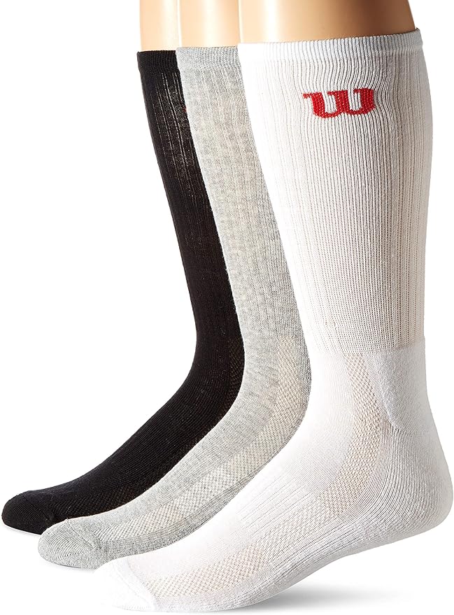 Wilson Men's Athletic Socks, LGH/White/Black Crew3 Pair Pack, 612