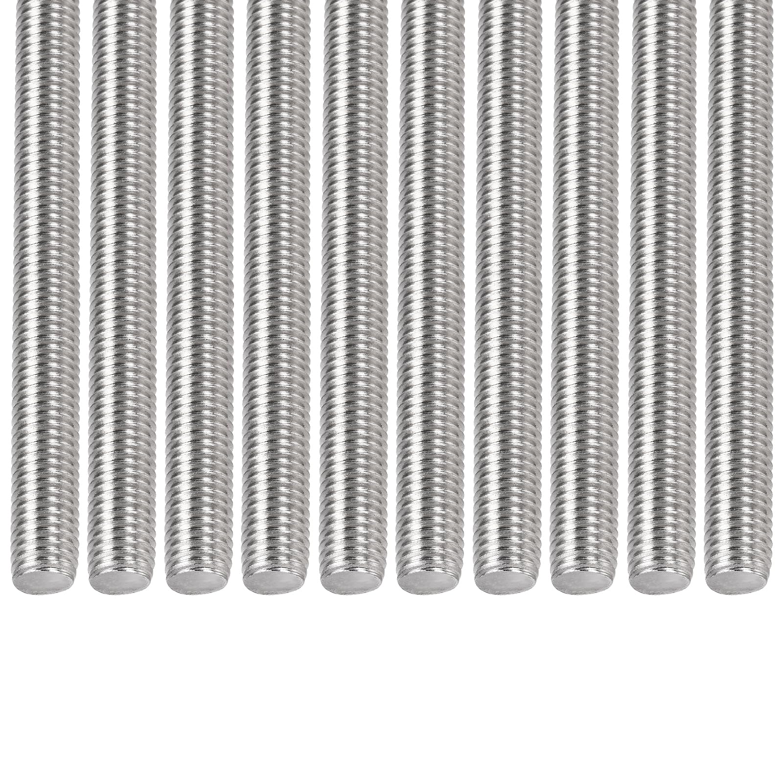 DTGN M10x1.5x90mm(DxPxL) Fully Threaded Rod - 10Pack - Good for Machinery - 304 Stainless Steel Right Hand Thread Rods Bar Studs - Silver