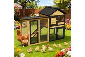 XILISHPPECXECO Chicken Coop, Chicken Run,Small Wooden Duck Coop Outdoor 2-Tier Hen House All Weather Used Poultry Quail Cage Rabbit Pet Hutch House with Ramp for Small Animals (Yellow Black)