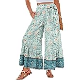 GRACE KARIN Women's 2026 Summer Wide Leg Palazzo Pants Elastic High Waisted Boho Casual Flowy Beach Pants with Pockets