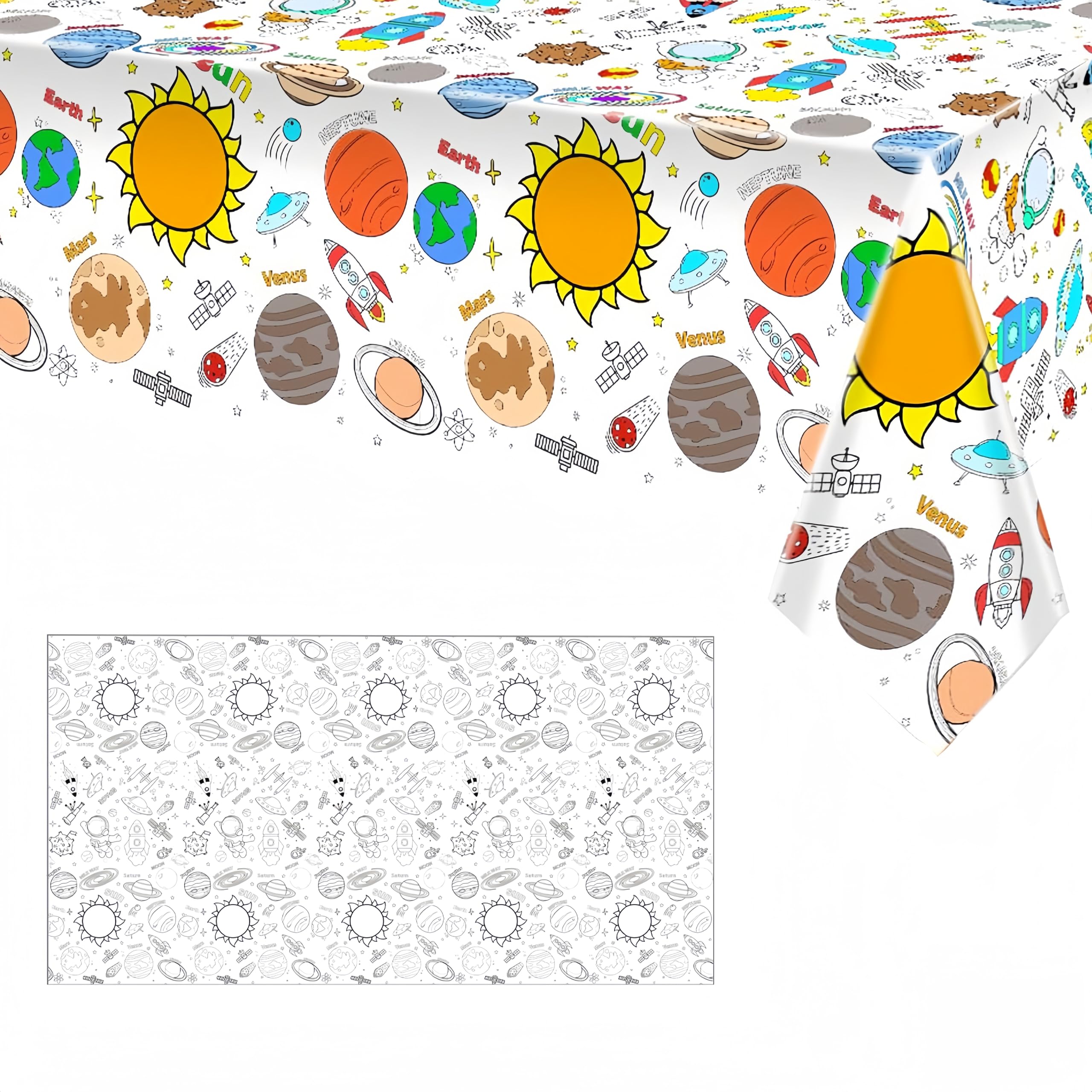 137*274cm Giant Colouring Table Cloth,Coloring Tablecloth for Kids,Paper Tablecloths Cosmic Rectangular Table Cover for Parties,Art Coloring Educational Tablecloth Party Supplies for Boys Girls