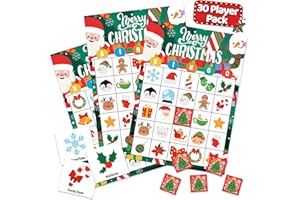 Joyousa Christmas Bingo Game for Kids, Large Groups - 30 Players - Christmas Games for Family Party - Reusable Christmas Bingo for Kids Christmas Party Games - Christmas Gifts for Grandkids