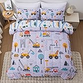 NTBED 5 Pieces Construction Cars Comforter Set Twin for Boys Kids Bed in a Bag Vehicles Transportation Lightweight Microfiber Bedding Sets,Light Grey